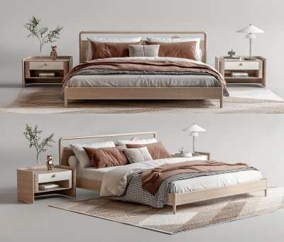 北欧双人床3D模型下载